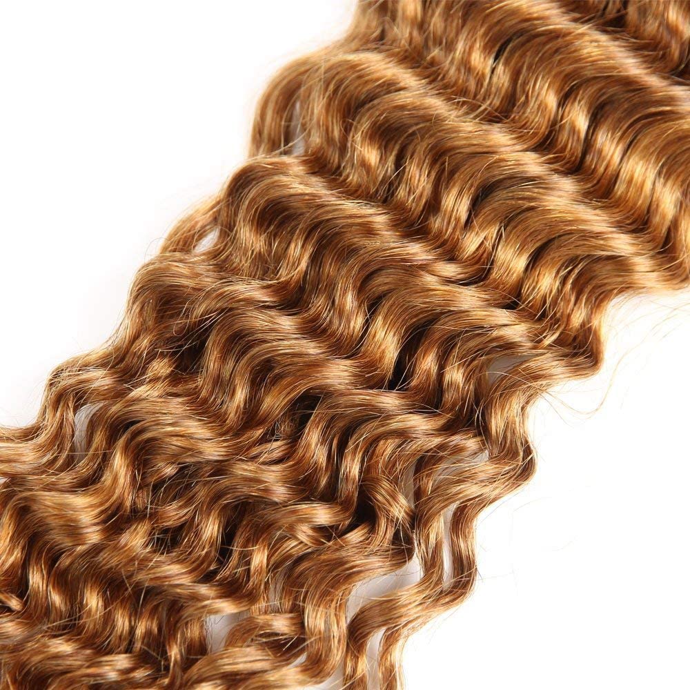 Freiuoke 26 28 30 Inch Honey Blonde Bundles Human Hair Ombre Deep Wave Bundle 27 Deep Wave 3 Bundles/150g Brazilian Virgin Hair Extensions