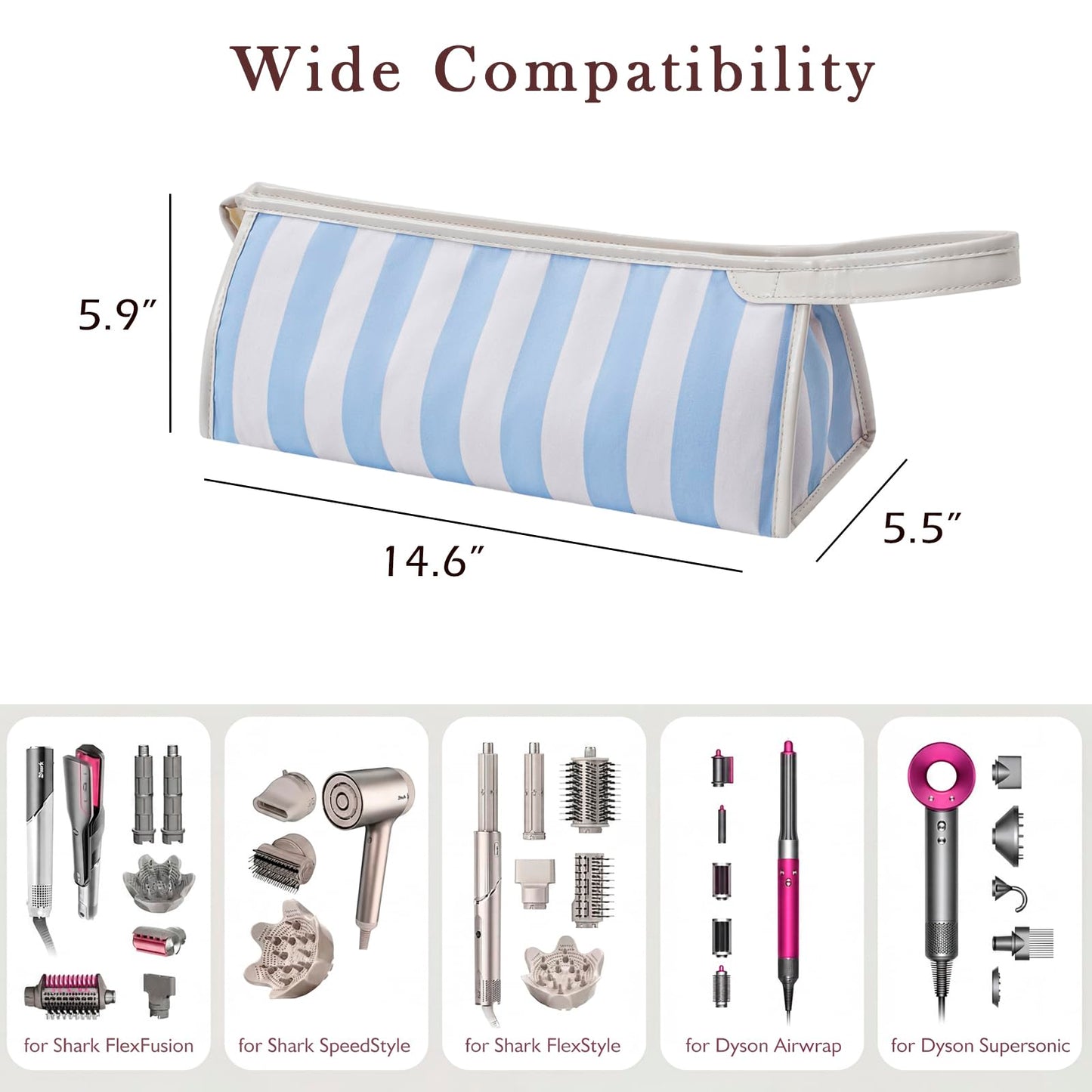 RSRSLEII Striped Hair Tools Travel Bag,Waterproof Hair Styling Accessories Storage Case for Hair Dryer，Flat Irons,Straightener,Curling Iron,Hot Hair Tool Organizer with Dividers（06Blue）