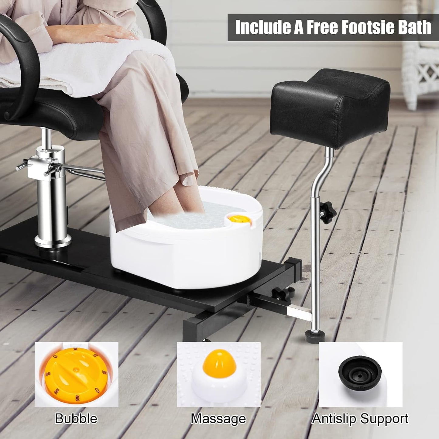 OmySalon Pedicure Chair - Hydraulic Pedi Chair with Stool & Bubble Massage Foot Bath | Beauty Spa Salon Equipment