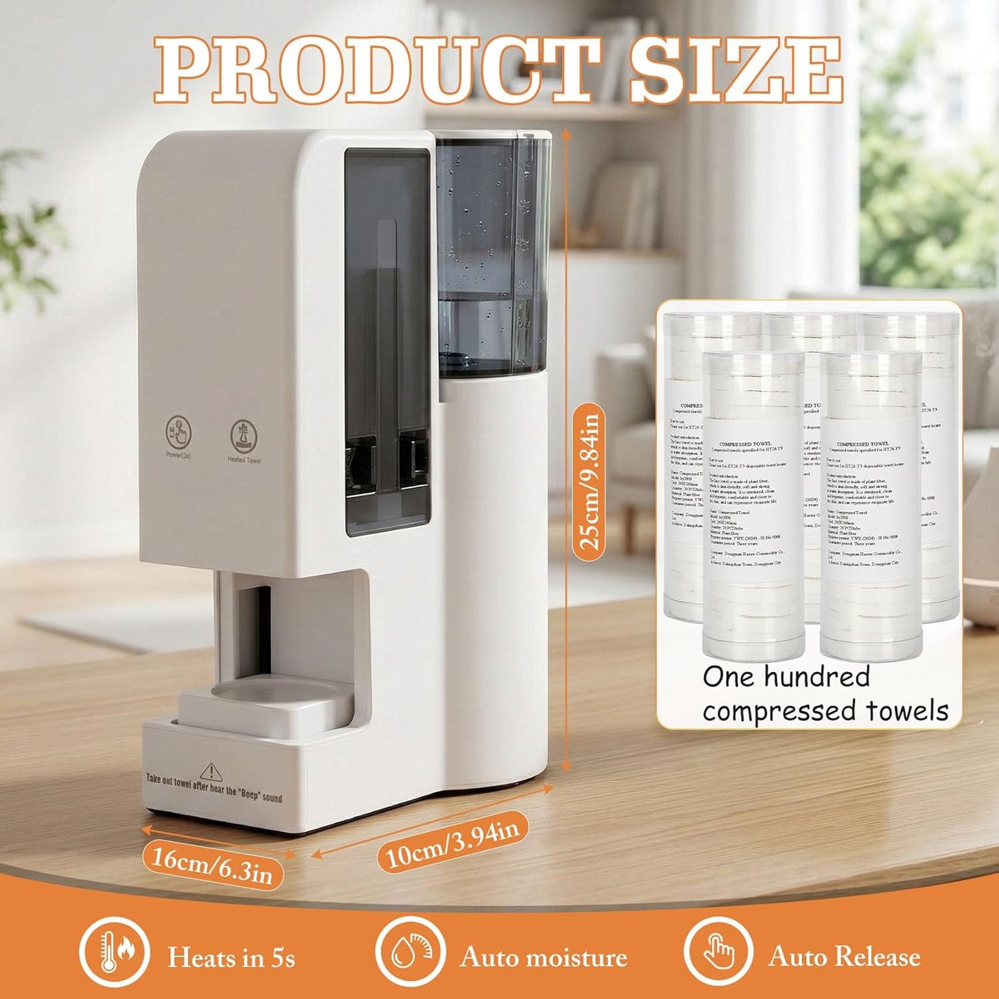 Towel Warmer Machine - Fast Heating 55°C (131°F) with Automatic Dispenser & Voice Alerts | Includes 100 Towels