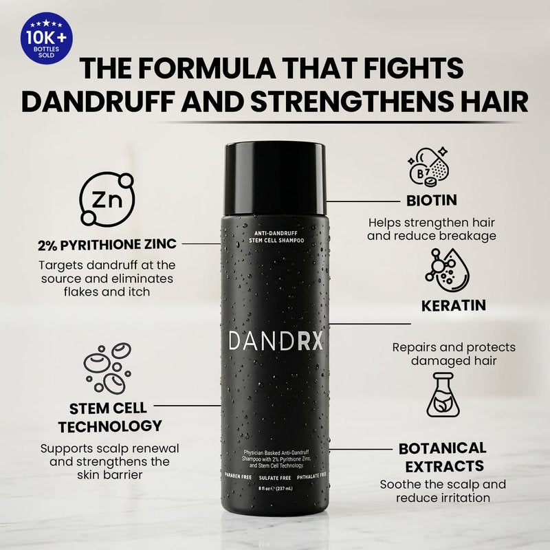 Anti-Dandruff Shampoo - Extra Strength 2% Pyrithione Zinc | Fragrance-Free, Color Safe, Sulfate Free Treatment for Flaky, Itchy Scalp