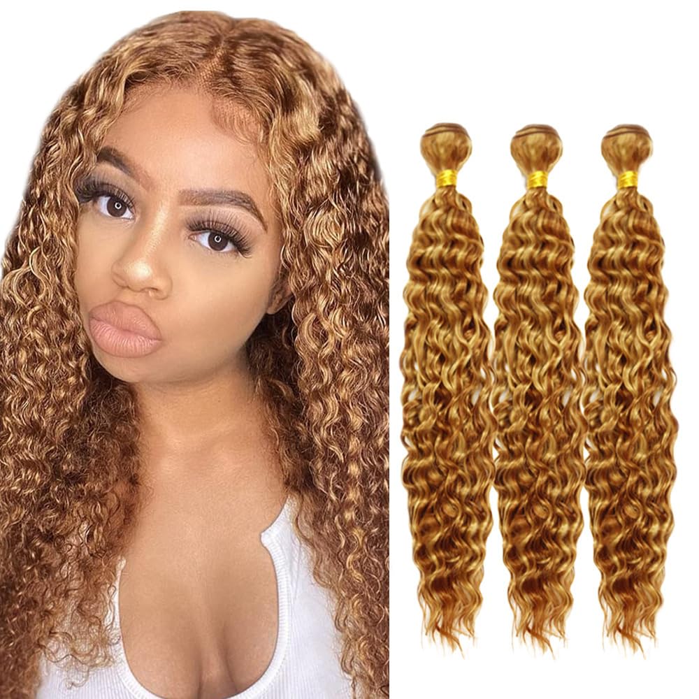 Honey Blonde Bundles P27/30 Deep Wave Bundle 2 Tone Color #27 Mixed With #30 Bundles 12 12 12 Inch Blonde Deep Wave Bundle
