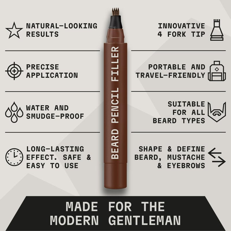 Striking Viking Beard Pencil - Dark Brown, 2 Pack - Temporary Beard Dye - Waterproof Sweatproof Long Wear Beard Pen for Touchups & Gap Contouring - Enhances Facial Hair