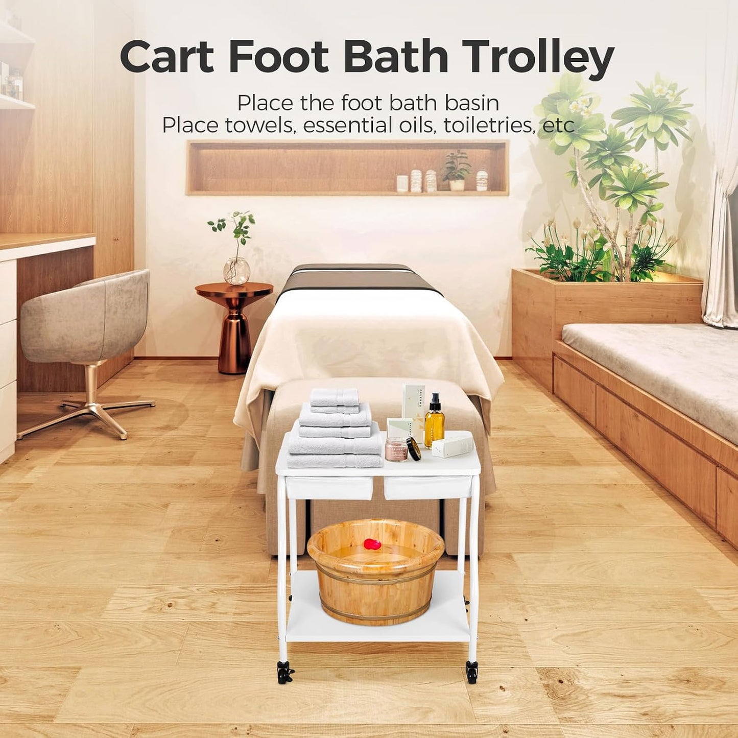 Pedicure Foot Rest - Salon Nail Rolling Cart for Home & Beauty Salon Use