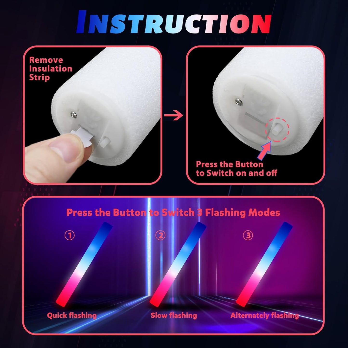 Glow Sticks - 50-Pack Foam Glow Sticks in Red, White & Blue | Perfect for Patriotic Events, Parties & Weddings