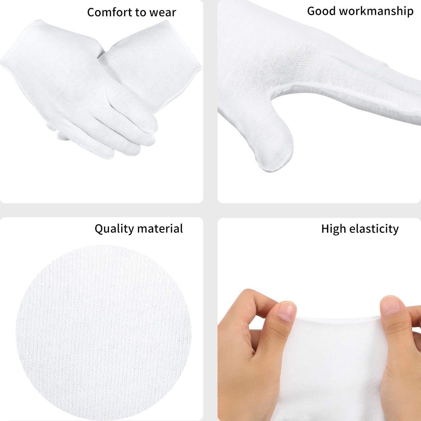 SATINIOR 120 Pcs Cotton Gloves Bulk Stretchy Work Inspection Gloves for Women Men Dry Hand Handling Art Coin Jewelry (L,White)