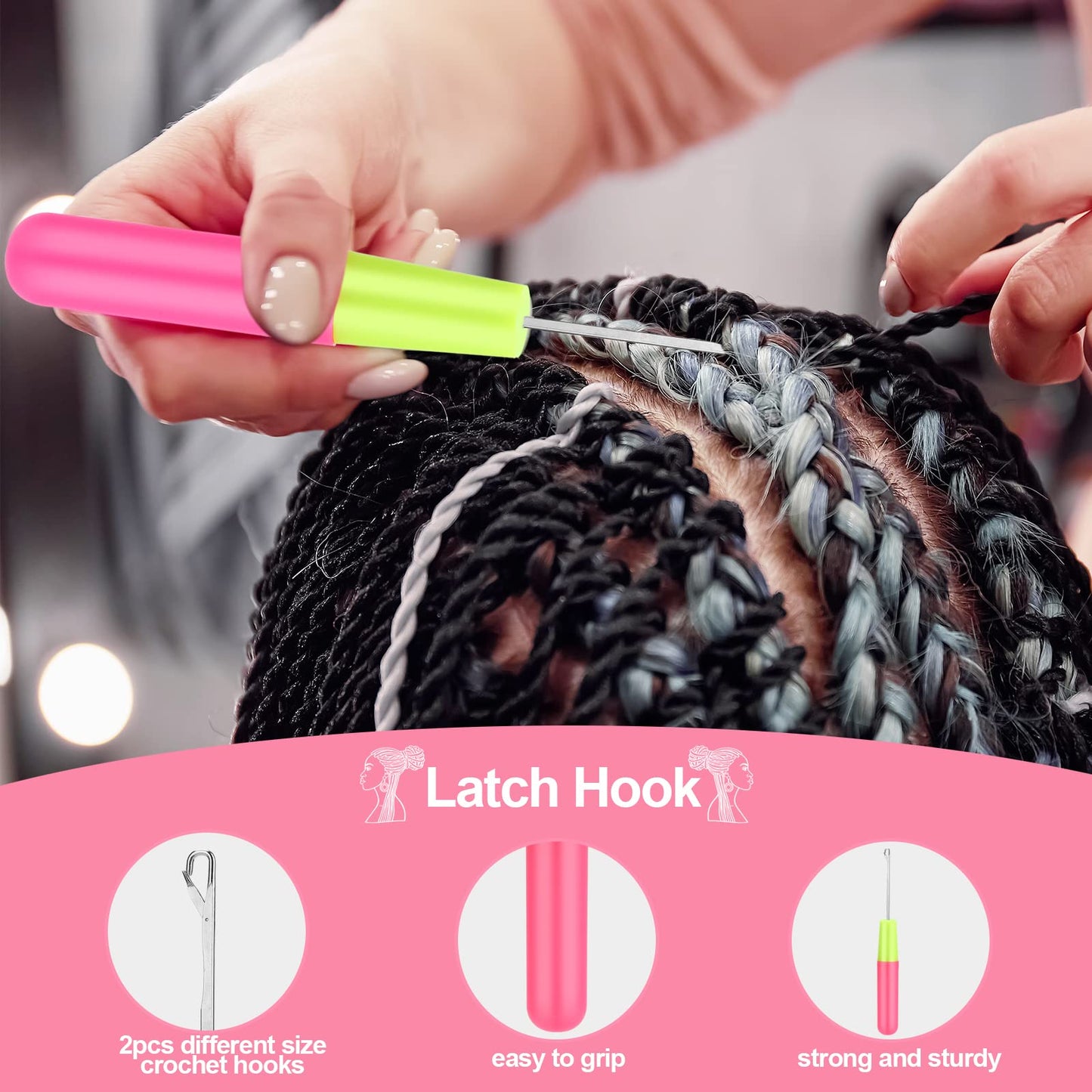 SWEET VIEW Crochet Needles for Hair With Edge Brush, Bristle Brush, Rat Tail Comb, Gator Clips, Latch Hook for Hair