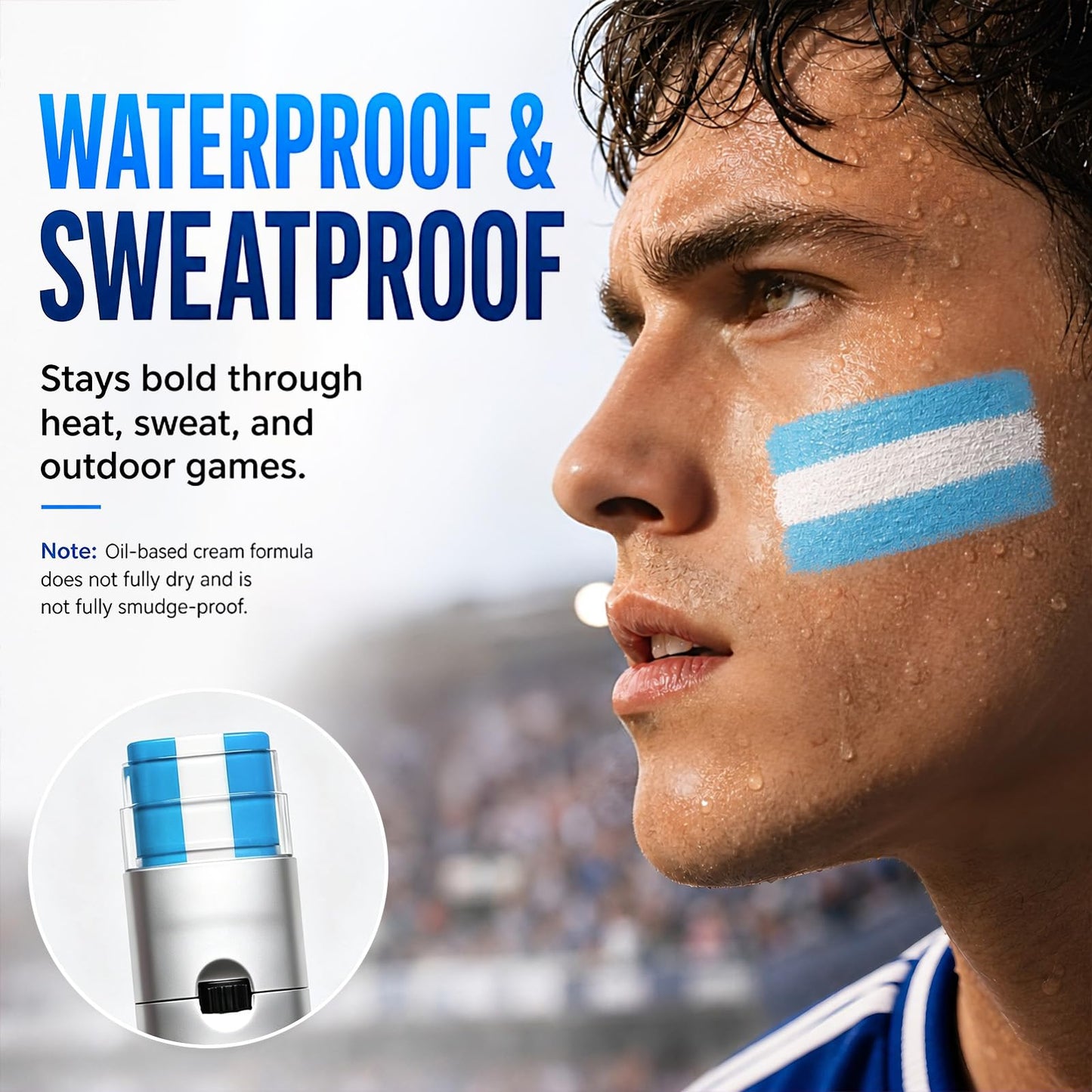 Blue White Blue Face & Body Paint Stick, Sports Eye Black-Style Makeup Stick, Soccer Fan Makeup, Waterproof Sweatproof Cream Paint for Football Baseball Fans, Flag Color Makeup for Watch Parties
