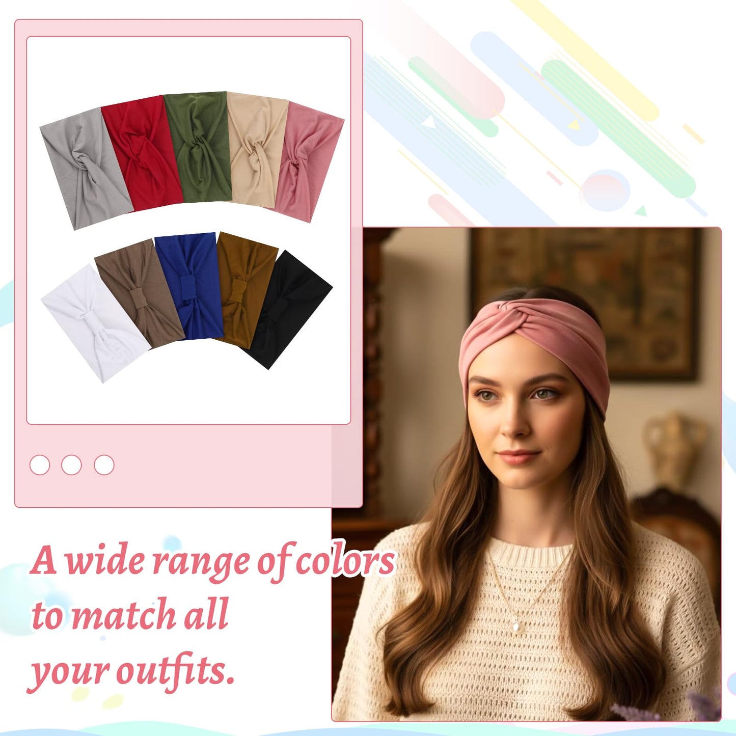 ZhouBoat 10 Pcs Stretchy Headbands for Women Non Slip Wide Elastic Head Bands Soft Twist Knotted Headbands Sports Sweat Bands for Daily Life Spa Yoga Workout Running Gym