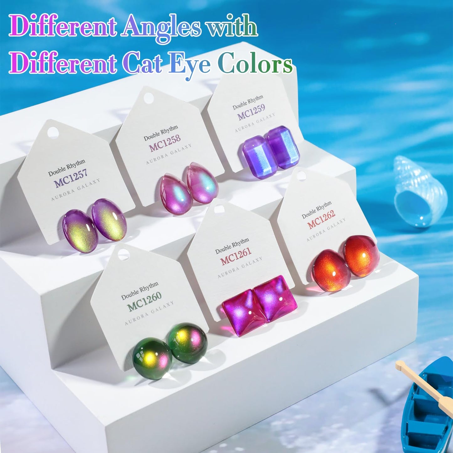 Double Rhythm Cat Eye Gel Nail Polish Set of 6 Same Color Same Bottle 0.5 Oz Shimmer Glitter with Magnet Holographic Reflective Magnetic UV Nail Polish Kit at Home