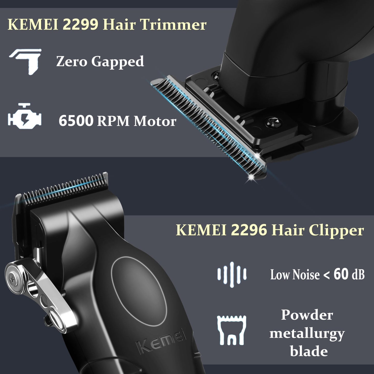 KEMEI Professional Hair Clipper and Trimmers Set, Cordless Barber Clippers, Beard Trimmer, Electric Foil Shaver with Replacement Heads, KM-PG2299, KM-2296, KM-1102