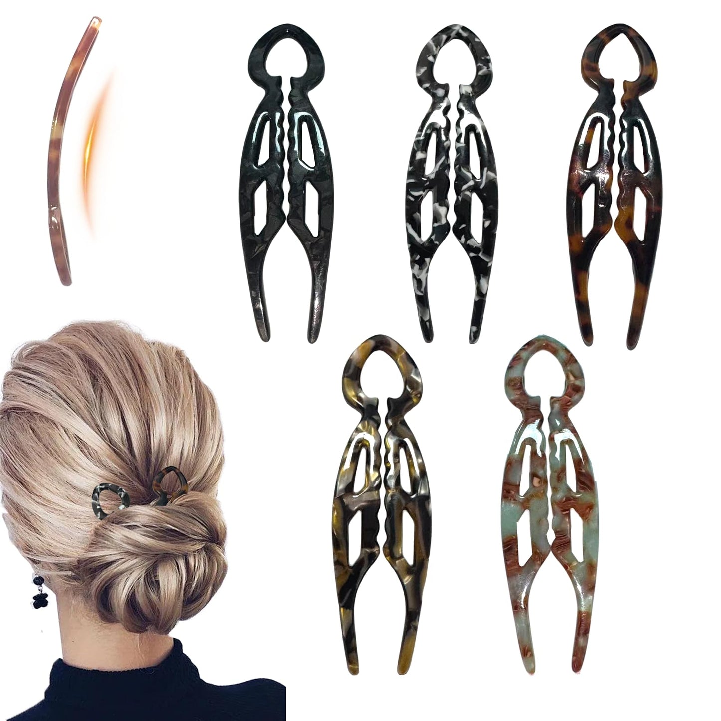 5PCS Prestige French Hair Pin,Prestige Hair Pin for Thin Thick Hair,Double-notch Locking Mechanism Anti-loosening Women Hair Accessories (light)