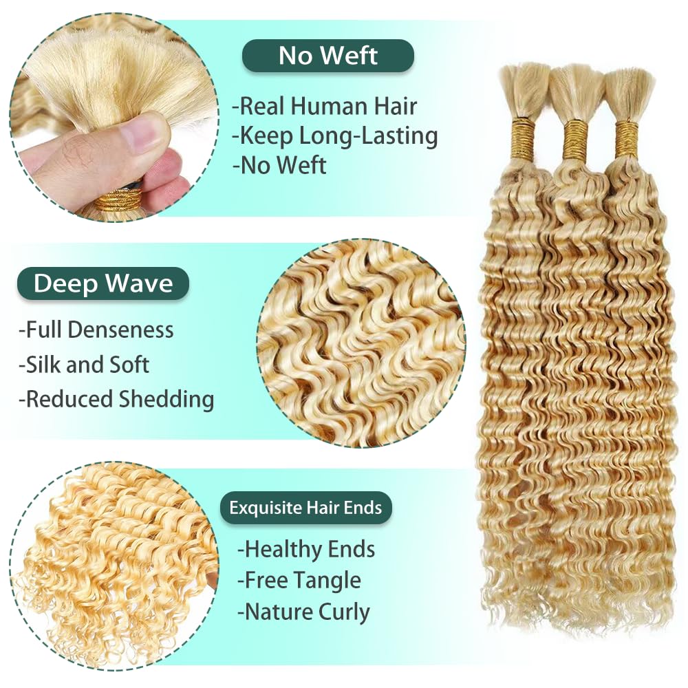 Blonde Bulk Human Hair Boho Braids 613 Human Braiding Hair 14 14 14 inch No Weft 3 Braids Per Pack 150g 27 Mixed With 613 Color