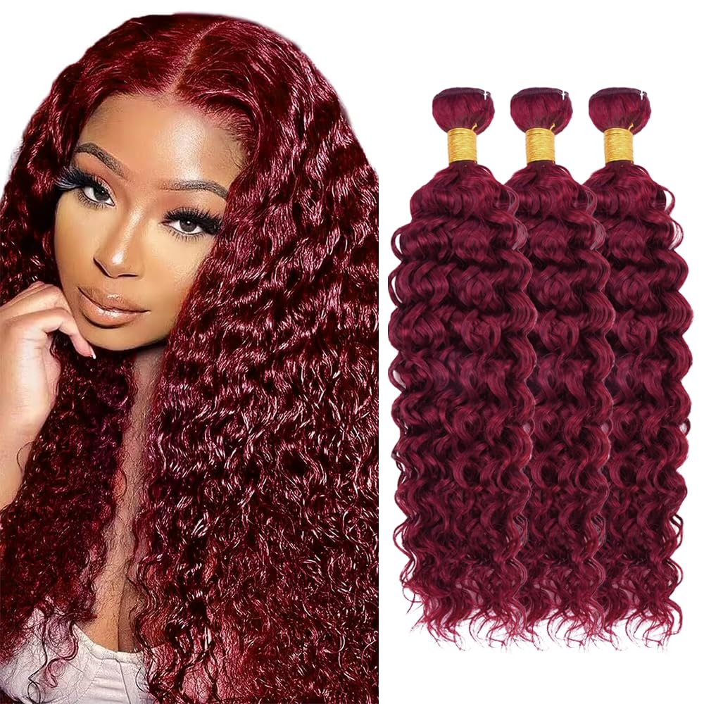 300g 26 28 30 inch Burgundy Human Hair Bundles 99j Water Wave Bundle Red Human Hair Weave Bundles Burgundy Water Wave Bundle