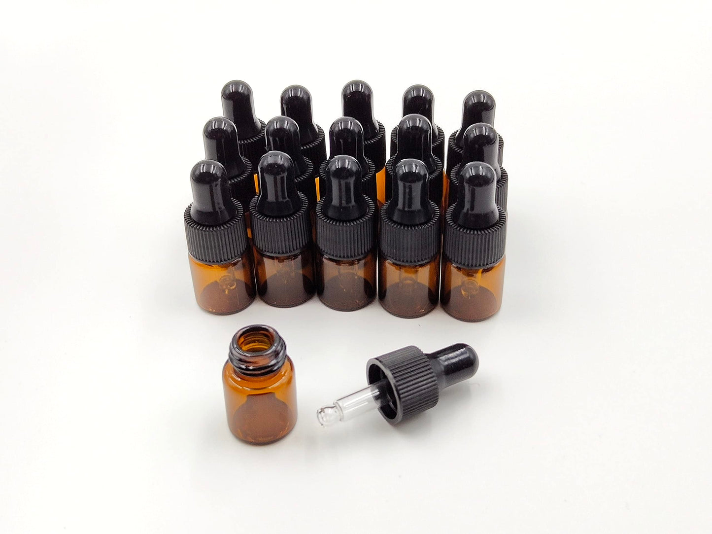 YYNGJCK 15Packs 2ml Tiny Amber Glass Mini Dropper Bottles for Essential Oils, Cosmetics, and Liquid Small Empty Travel Sample Vials with Dropper and Black Caps