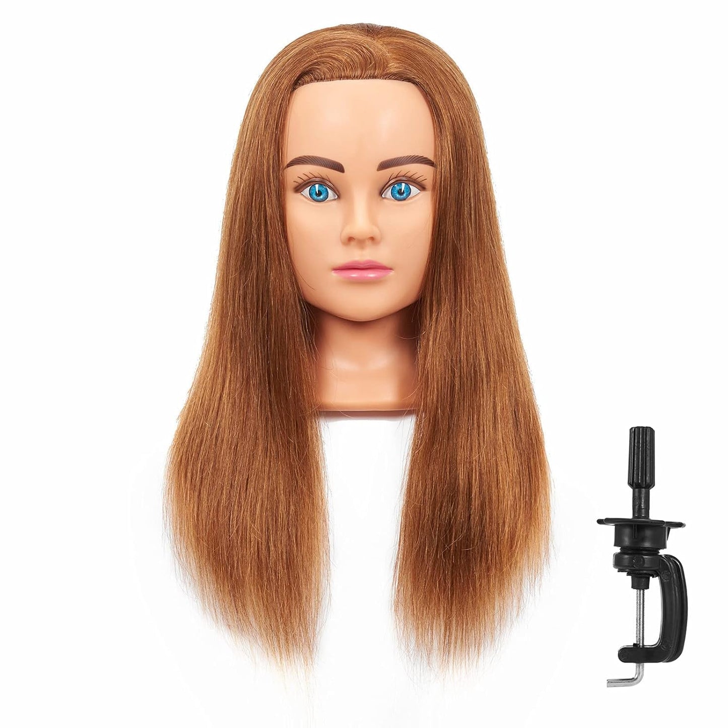 Hairingrid Mannequin Head - 20-22” 100% Human Hair Training Head with Clamp Holder