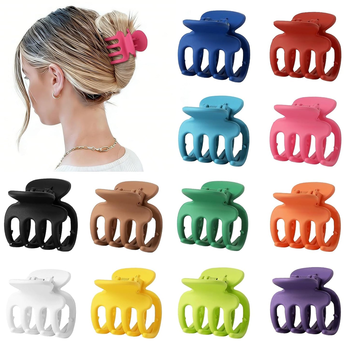 12Pcs Hair Clips for Women - Small Claw Clips for Thin & Thick Hair | Brown 1.8 Inch Hair Accessories