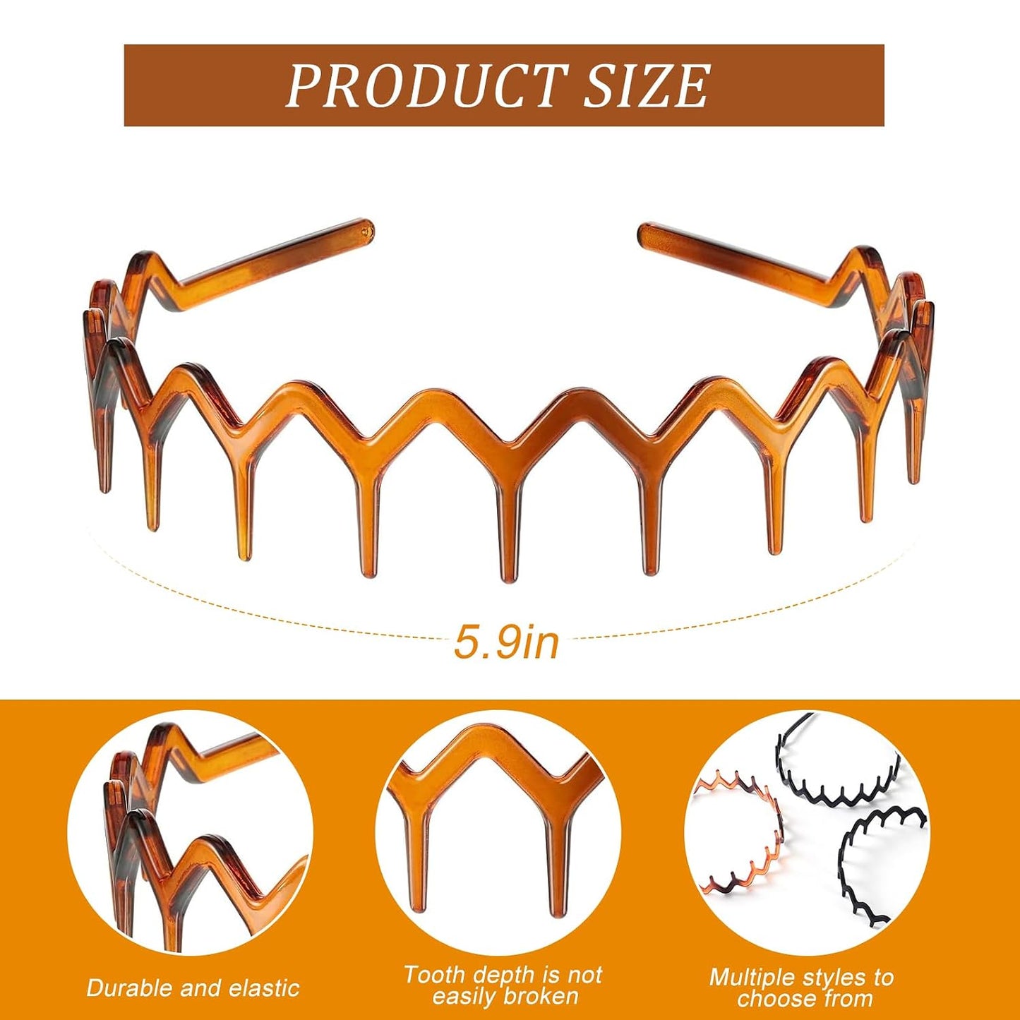 Zig Zag Shark Tooth Headbands - Trendy U-Shaped Hair Bands for Women & Girls | 6-Pack Stylish Accessory