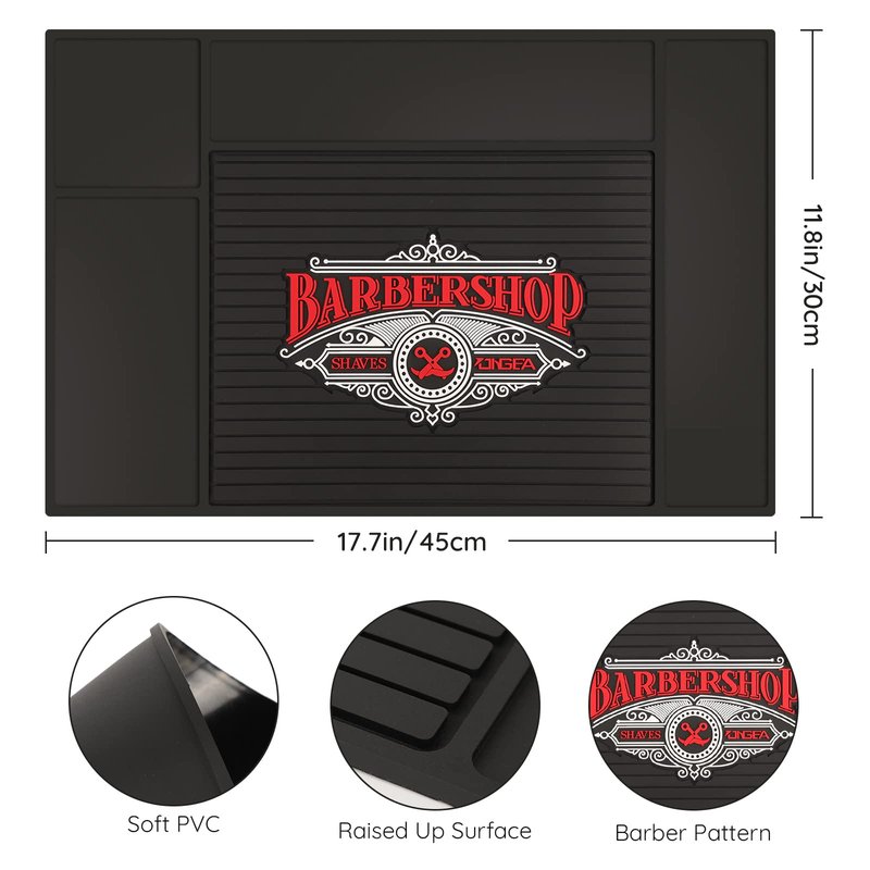 Black Barber Station Mat, Segbeauty 17.7×11.8 inch Barber Tool Mat, Flexible PVC Nonslip Material for Salon Styling Station Work Station Salon Tools Barber Shop Demand