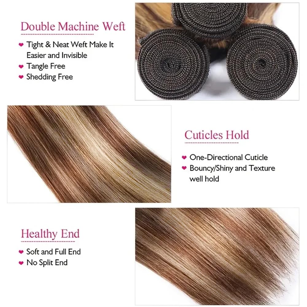 613 Bundles Human Hair Reddish Brown Straight Bundles 16 18 20 inch Two Tone 613 and #33 Bundle