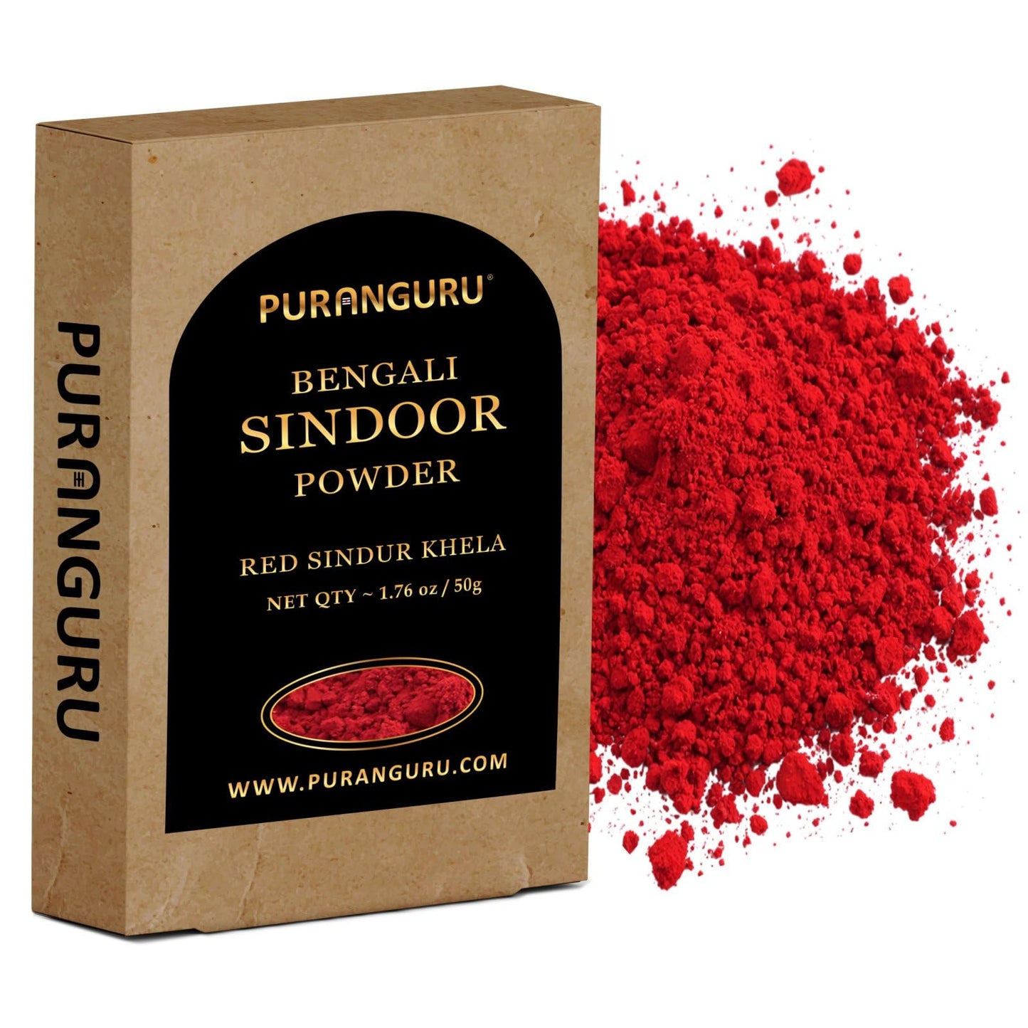 PuranGuru Bengali Sindoor Dust | 50g/1.76 oz | Bright Red Color | Sindur Khela Powder | Durga Puja Vermilion | Dussehra Vijayadashami Suhag Tilak | Bengal Red Bridal Bindi | Forehead Ceremonial Tikka