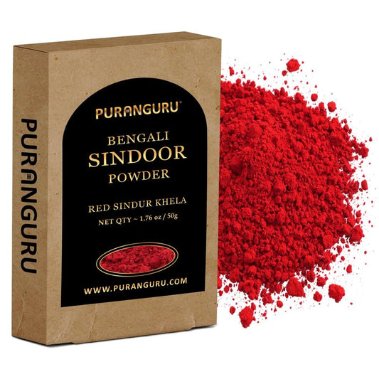PuranGuru Bengali Sindoor Dust | 50g/1.76 oz | Bright Red Color | Sindur Khela Powder | Durga Puja Vermilion | Dussehra Vijayadashami Suhag Tilak | Bengal Red Bridal Bindi | Forehead Ceremonial Tikka
