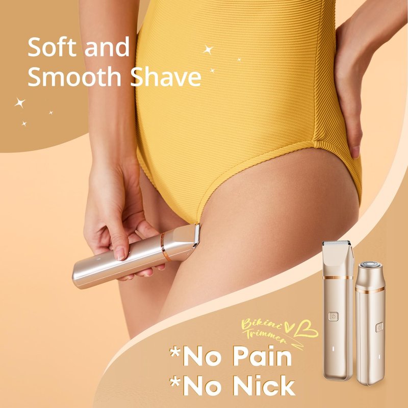 VG VOGCREST Bikini Trimmer for Women: 2-in-1 Rechargeable Painless Body Shaver for Underarm Leg Arm - Portable Travel Friendly Pubic Grooming Kit