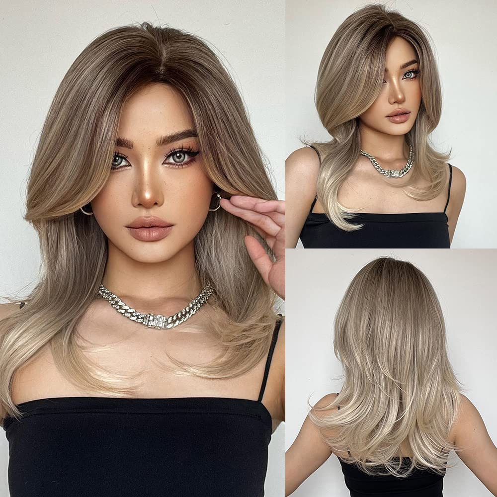 Long Layered Blonde Wig - Synthetic Hair with Bangs | Natural Wavy, Heat Resistant for Daily & Party Wear