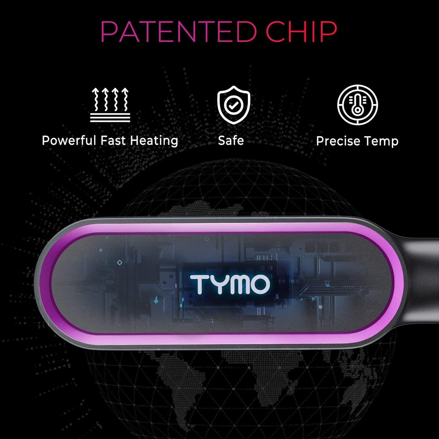 Hair Straightener Brush - TYMO Ring Comb for Women | 5 Temperature Settings, Fast Heating in 20 Seconds, Dual Voltage, Black
