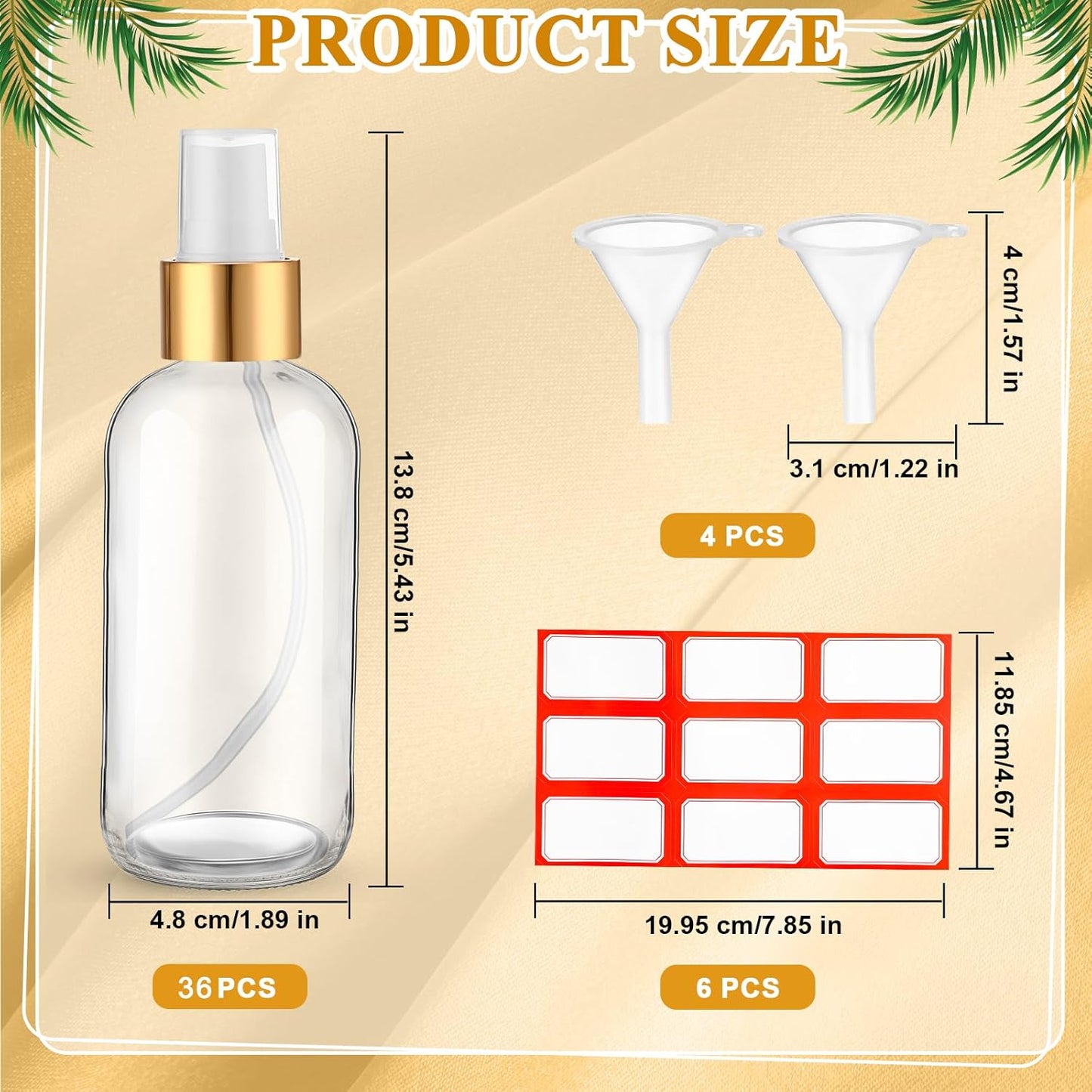 36 Pcs Glass Spray Bottles - 4oz Fine Mist Refillable Containers for Hair, Travel, Plants | Includes 6 Labels & Funnels