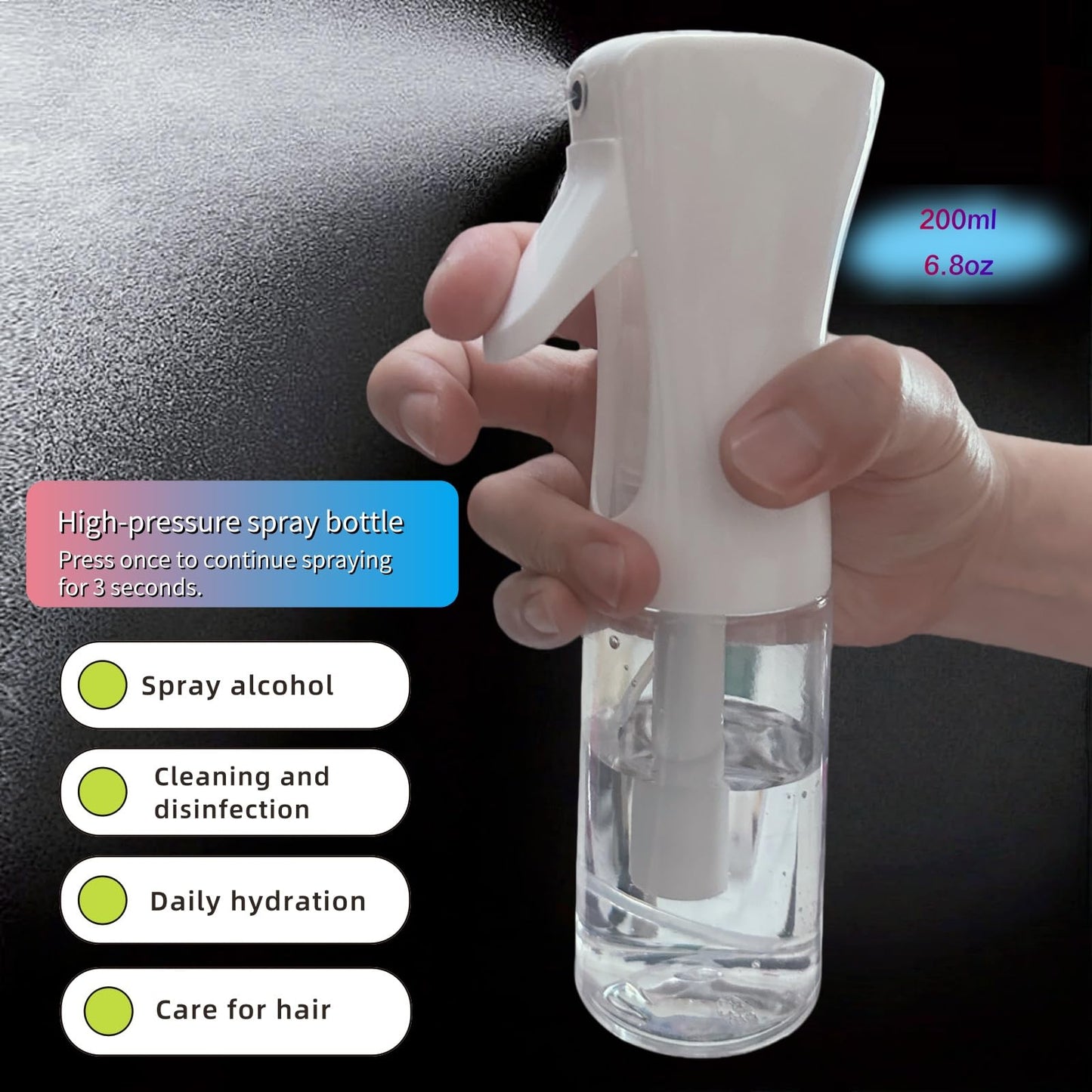 viviyoo 2 Pack Continuous Spray Bottles - Ultra Fine Mist Sprayer | 6.8 OZ Water Spray Bottle for Hair, Cleaning, Plants, Pets, Salons