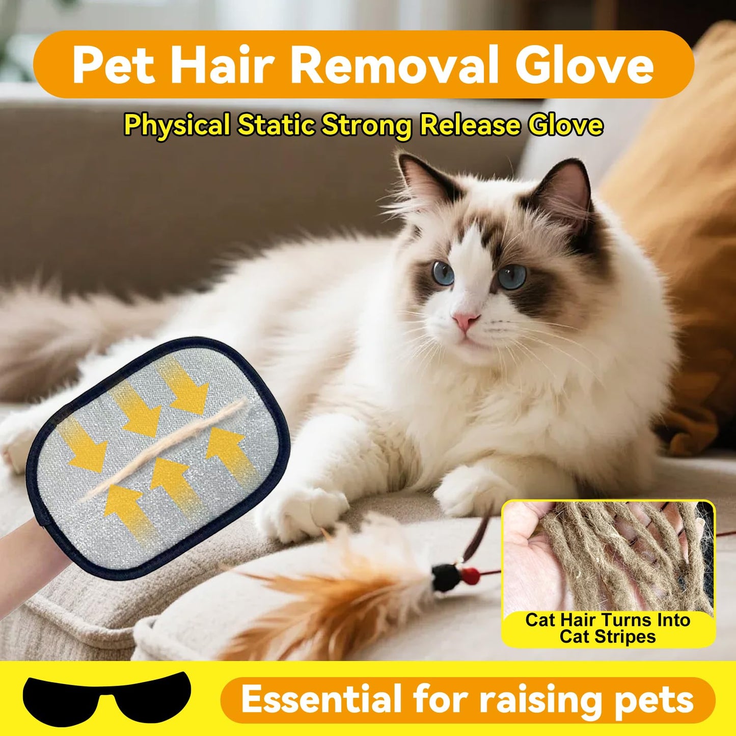 CAIBAO Electrostatic Pet Hair Removal Gloves: Quick Wiping - Reusable & Washable for Sofa Clothing Pet Beds Effortless Cats & Dogs Hair Remover for Busy Pet Owners (1pcs-Black)
