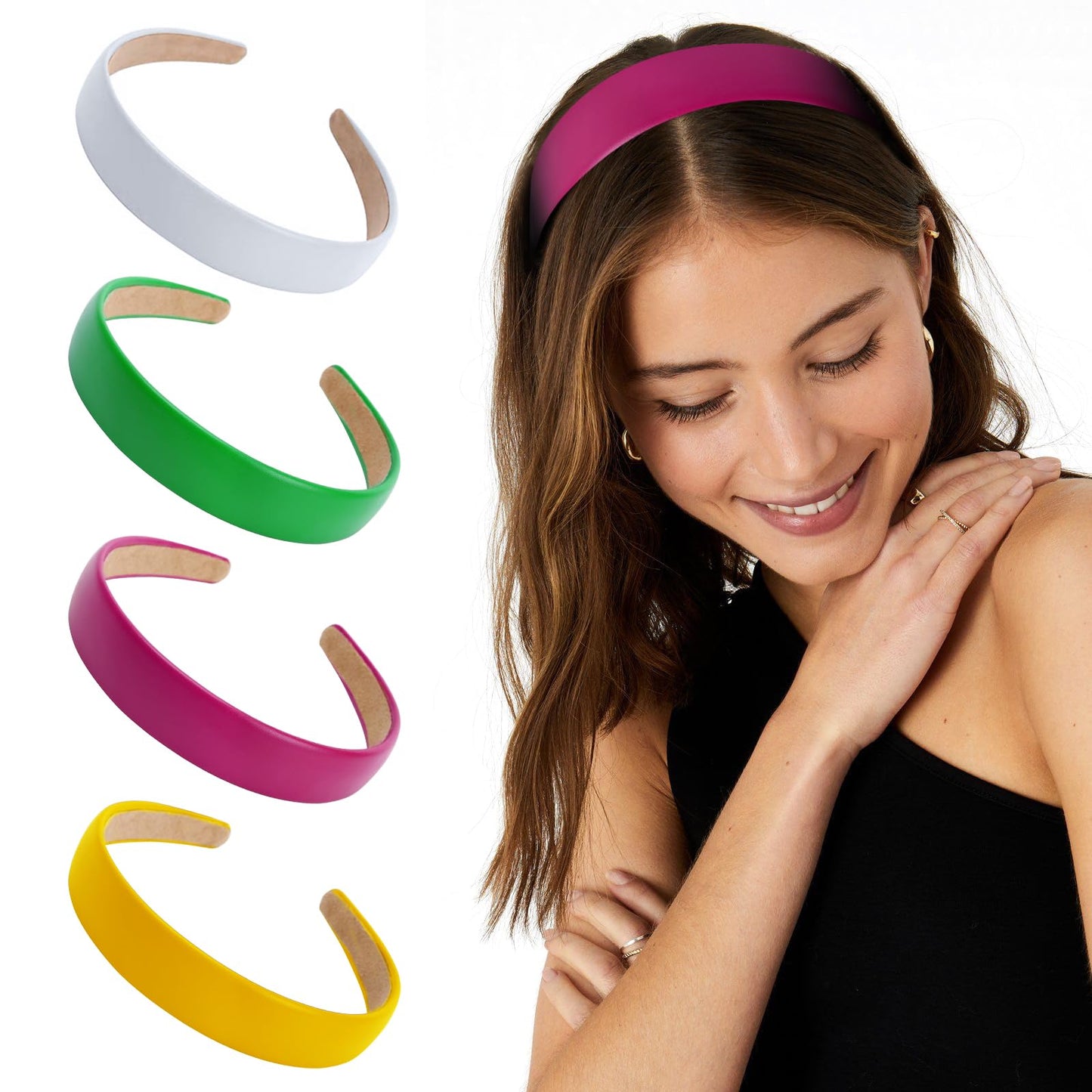 WOVOWOVO 1Inch Leather Headbands for Women, Non Slip Soft PU Hair HeadBands Diademas Para Mujer De Moda Cute Beauty Fashion Hairbands Hair Accessories