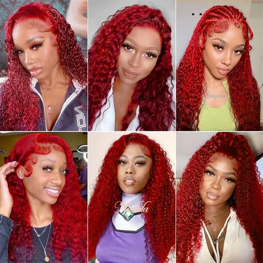 24 26 28 Inch DiexrLamx Hair Braight Red Curly Bundles Burundy Bundle 8A Brazilian Virgin Hair Mixed Length 3 Bundles/150g Double Weft Red Bundle Hair Weave