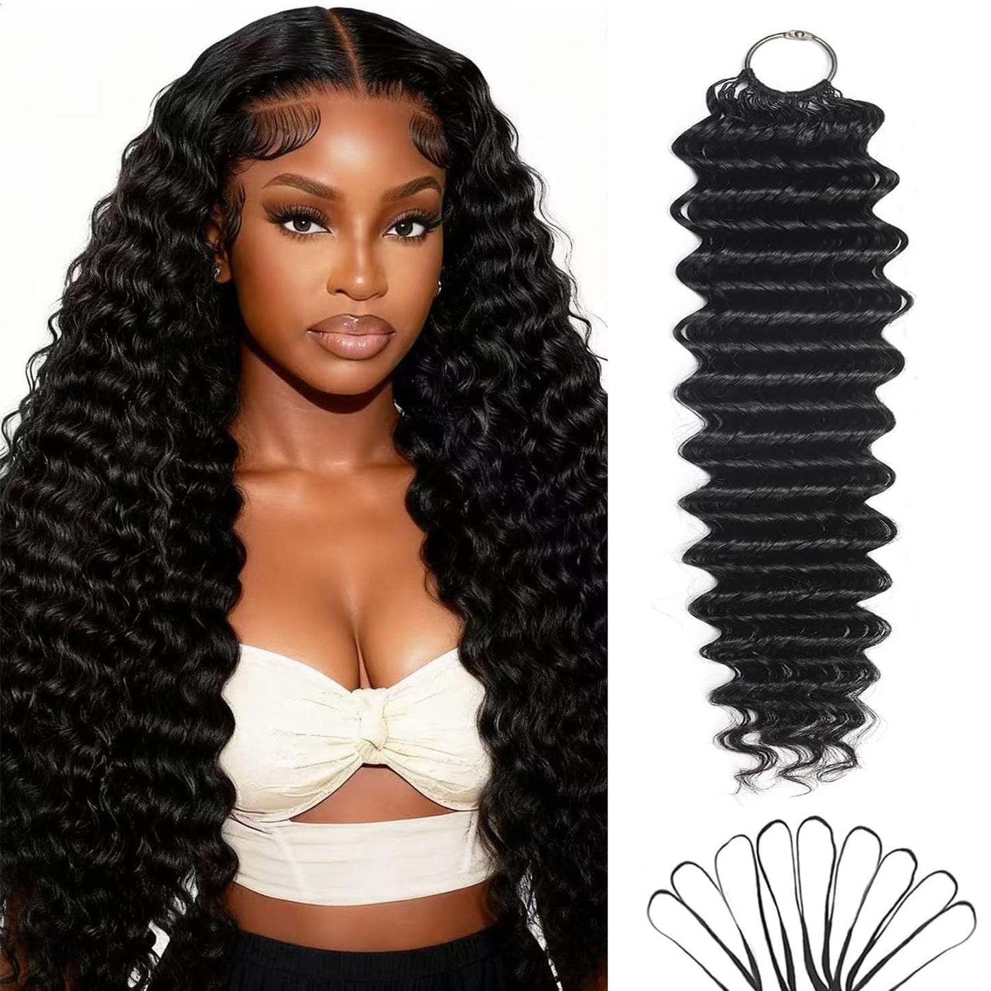 Human Crochet Hair for Black Women - 18" Deep Wave Extensions | Invisible Knots, Pre-Separated Bundles in Natural Color