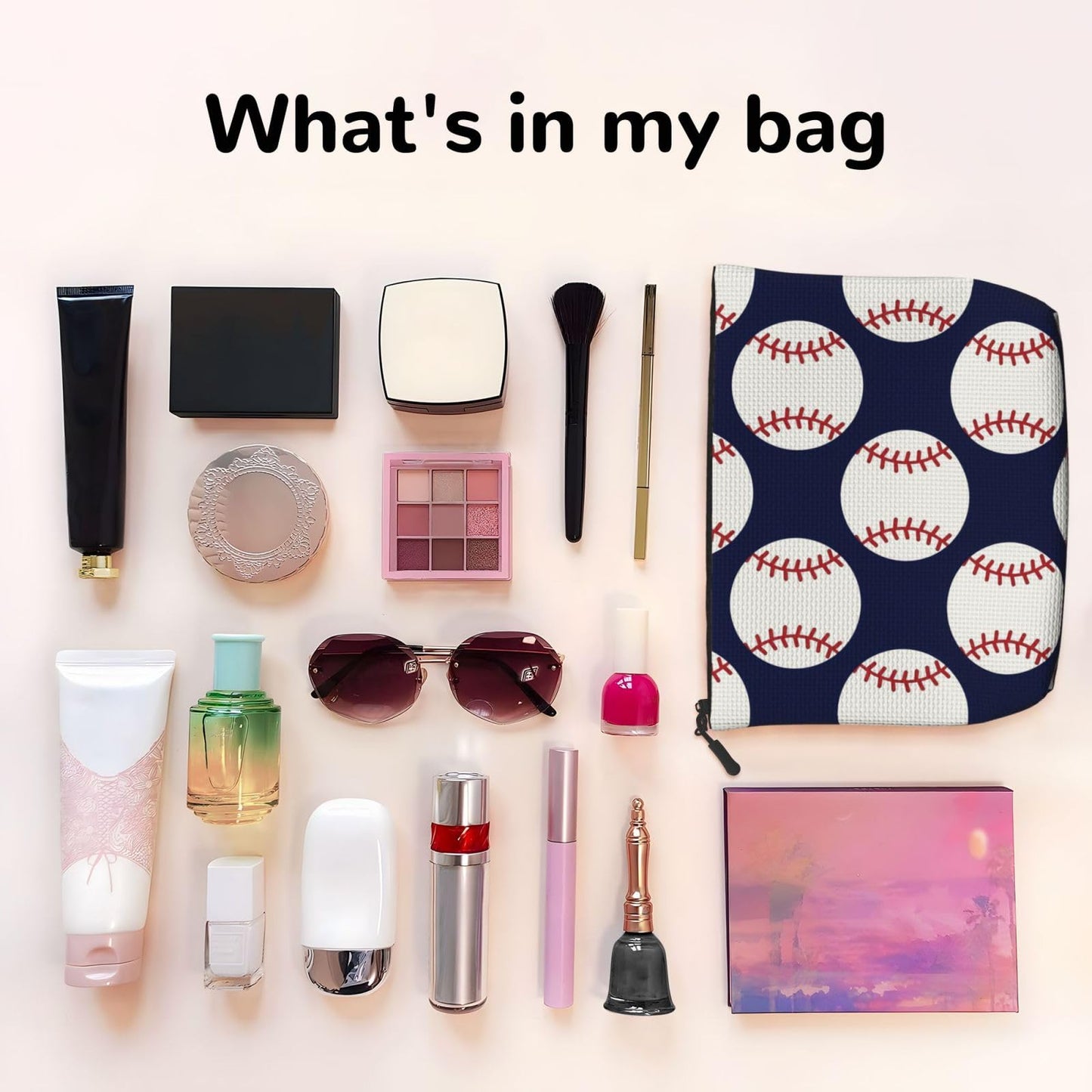Baseball Travel Toiletry Bag for Boys - Cute Small Water-resistant Makeup Bag for Kids & Women - Foldable Cosmetic Organizer Storage Bag for Toiletries Accessories Bathroom Stuff