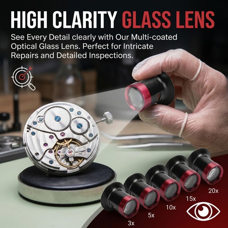 Watch Repair Loupe 5pcs Watchmaker Magnifying Glass Lens, Lightweight Solid Aluminum Alloy Eye Magnifier Loupe Repair Watch Magnifying Glass, Antiques Jewelry Watch Loop Magnifier