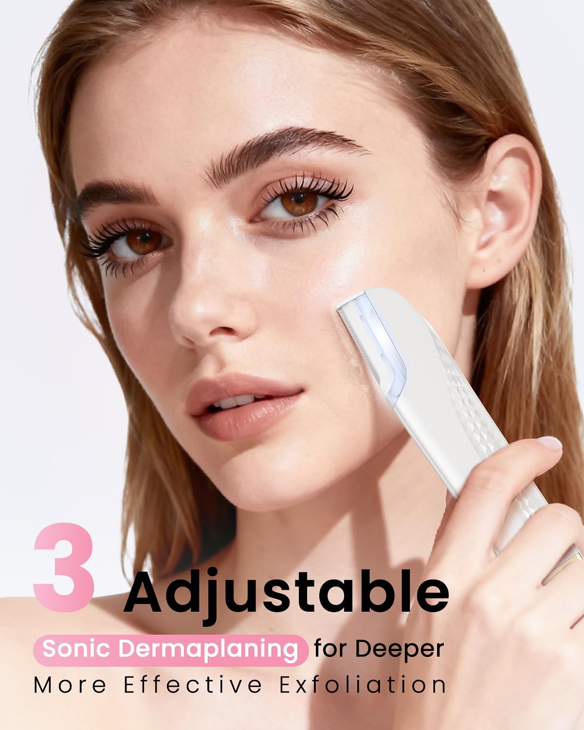 Dermaplane Razor for Women - Adjustable Facial Hair Removal Tool with LED Light | Rechargeable, 8 Replacement Blades, White