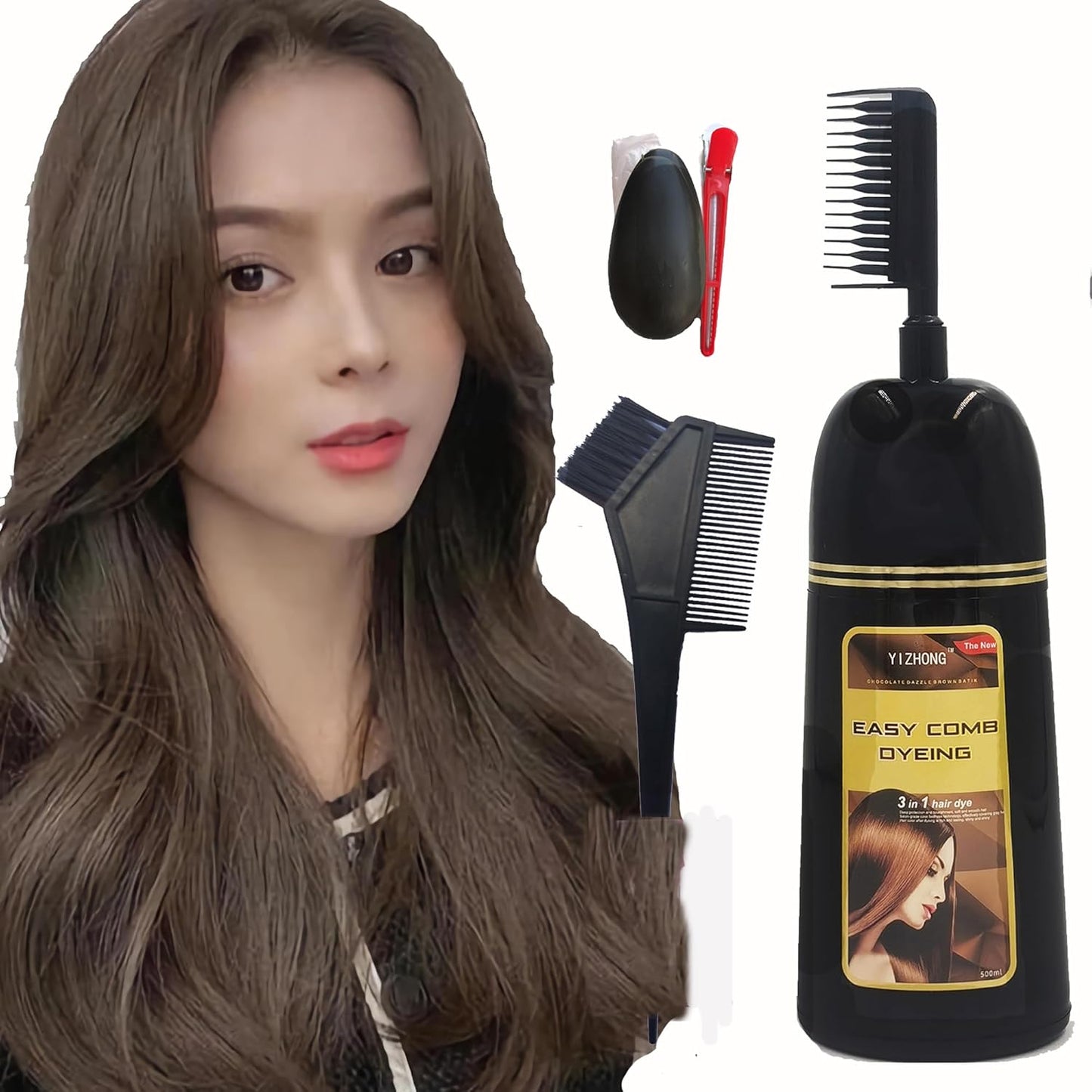 Dark Brown Hair Dye Shampoo - Permanent Color for 100% Gray Coverage | Easy Comb Application