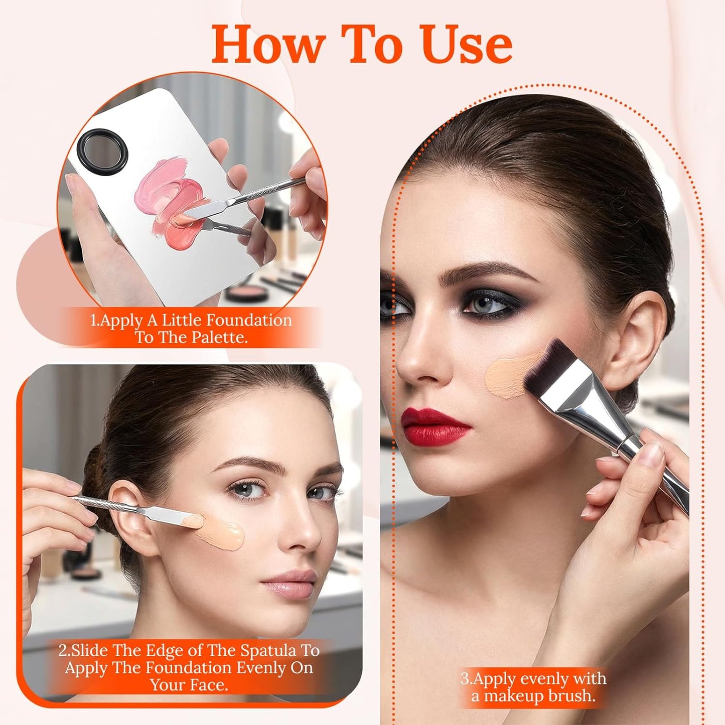Makeup Spatula Set - 3 Pcs Mixing Palette & Double-Headed Brush | Essential Tools for Flawless Application