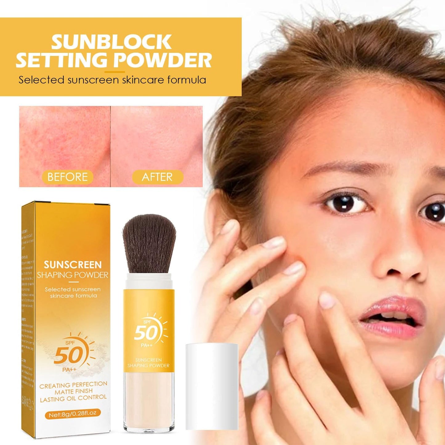 Setting Powder Sunscreen Face Powder, SPF 50, Translucent, Mineral Brush Finishing Powder, Oil Control, Spf Powder, Matte Finish Loose Powder Makeup for Women Man Cosmetic Gifts