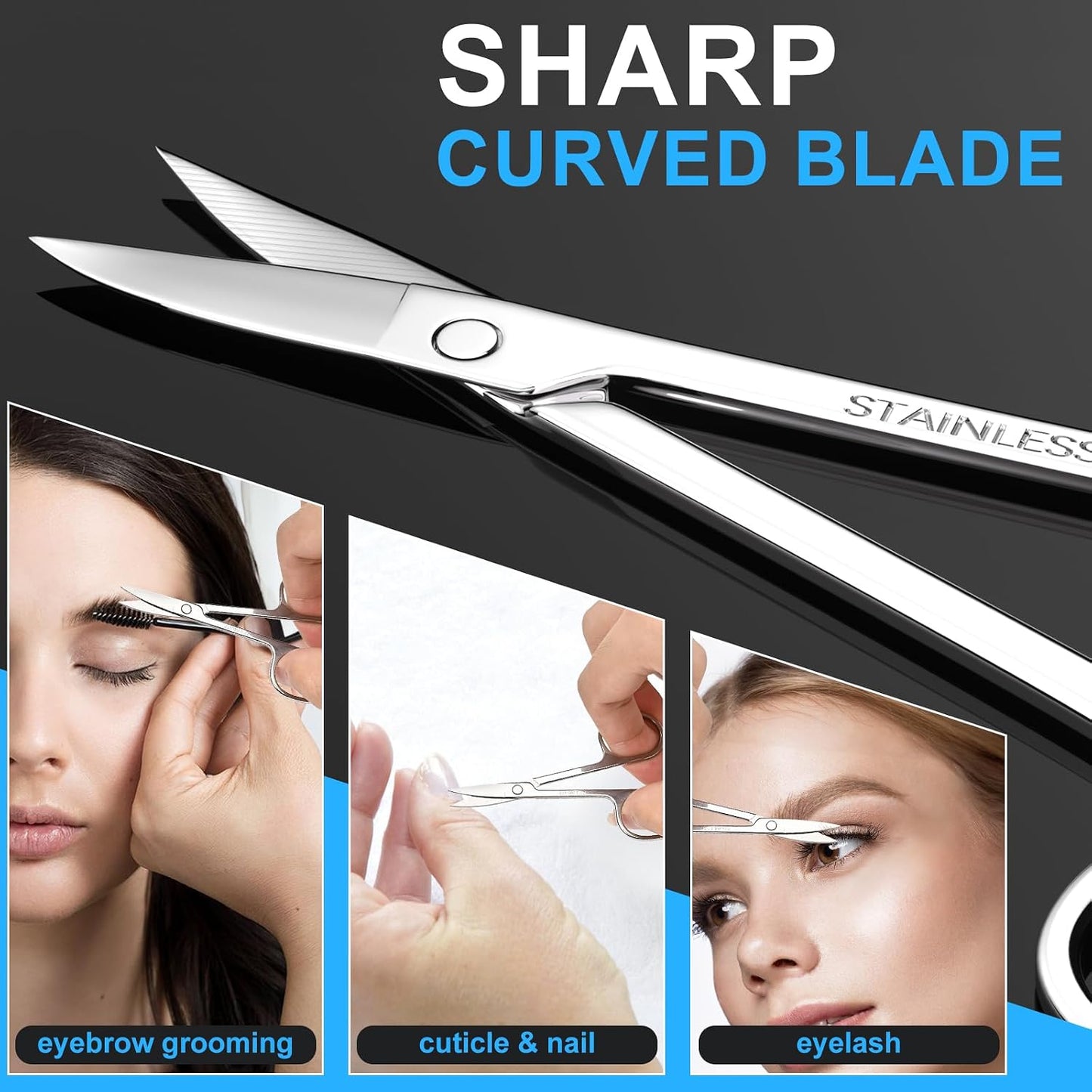 Facial Hair Trimming Scissors Set - Curved & Rounded Safety Tip | 2-Piece for Eyebrows, Nose, Beard, & More