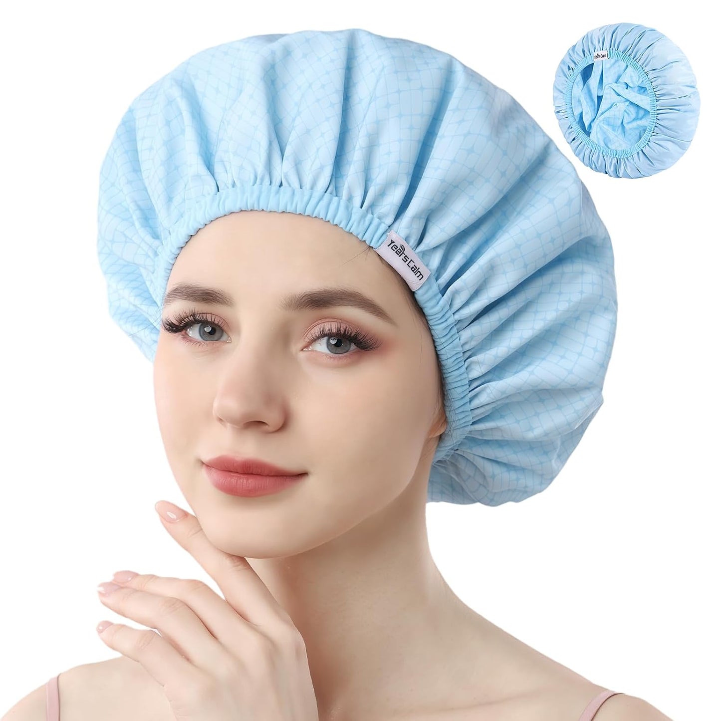 Reusable Waterproof Shower Caps for Women - Double Layer, Reversible Design | Soft Elastic Keeps Hair Dry