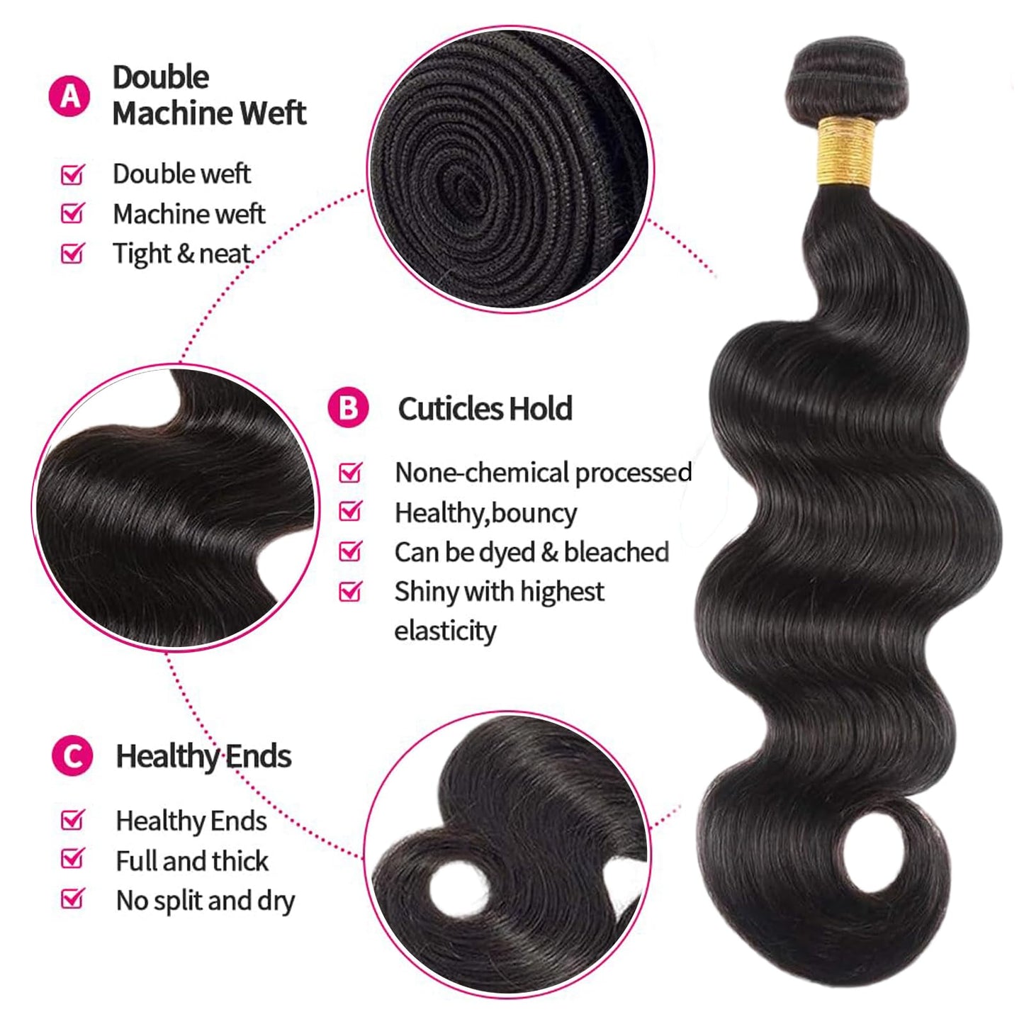 Human Hair Bundles 12 14 16 Inch Body Wave Bundles Human Hair 3 Bundles 100% Unprocessed Brazilian Raw Weave Bundles Human Hair Extensions for Black Women Natural Color