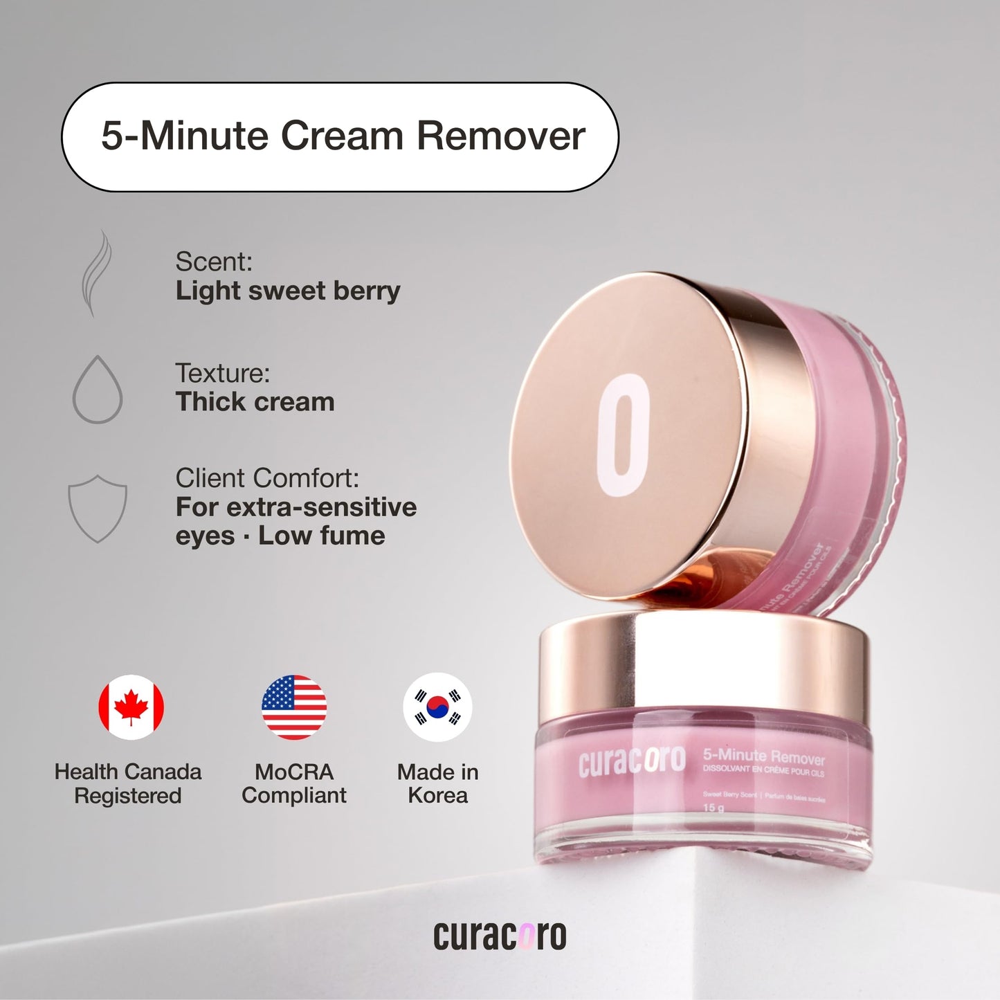 CURACORO Lash Cream Remover for Lash Extensions 15g, Dissolves Powerful Eyelash Extension Glue, Low Irritation Cream for Sensitive Skin (Sweet Berry Scent)
