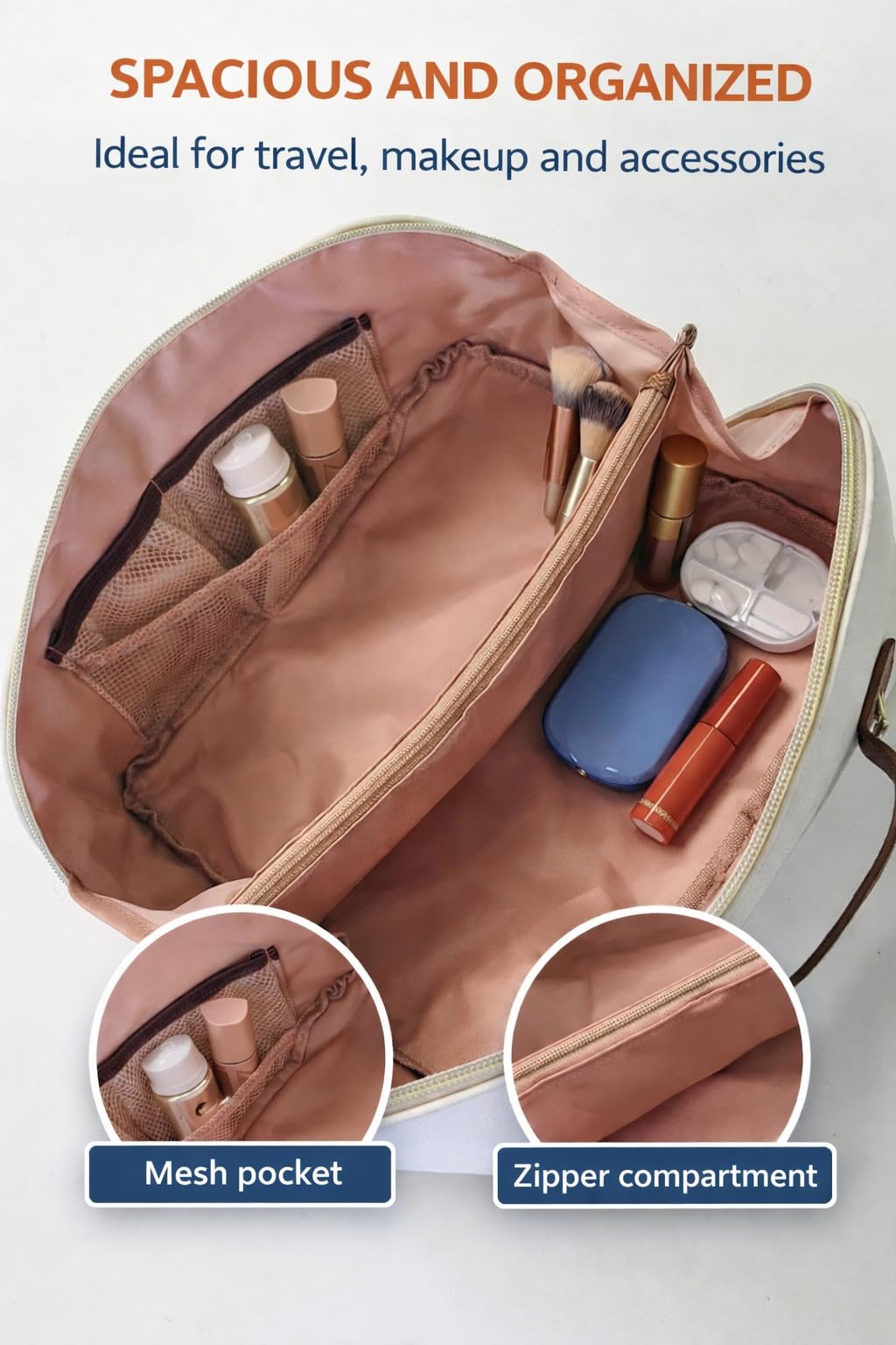GOLDMARY Premium Travel Makeup Organizer for Women, Spacious Cosmetic Case with Wide-Open Design, Waterproof PU Leather, Portable Bag for Skincare, Brushes & Toiletries
