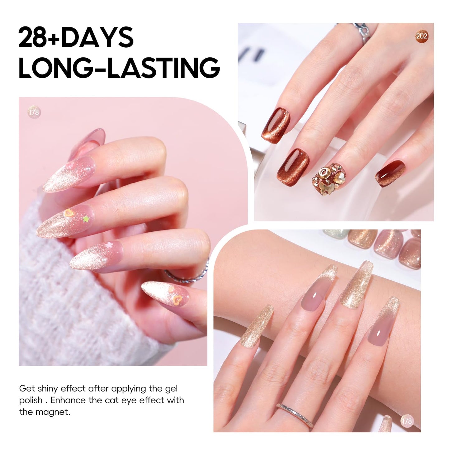 PEACECOLOR Brown Cat Eye Gel Nail Polish Set, 6pcs10ML Brown Red Milky Pink Nude Fall Jelly Gel Manicure Kit Nail Art DIY at Home Gifts for Women