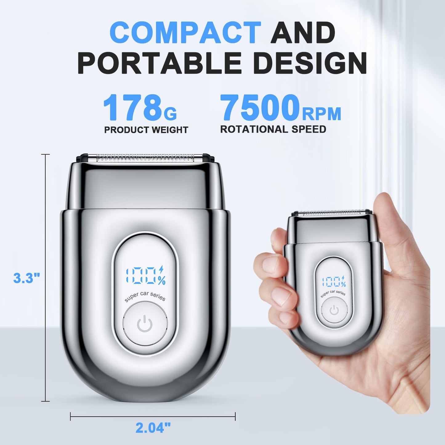 HOOICB Electric Foil Shavers for Men, Mini Electric Razor with LED Display, IPX7 Waterproof Wet Dry Beard Trimmer Grooming Kit for Travel