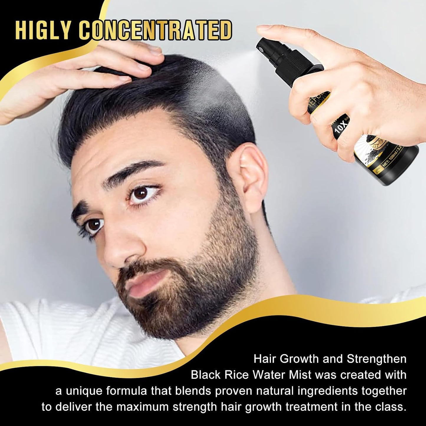 Organic Black Rice Water Spray - Hair Growth Solution with Castor Oil & Ginger Extract | 100ml/3.2 fl.oz