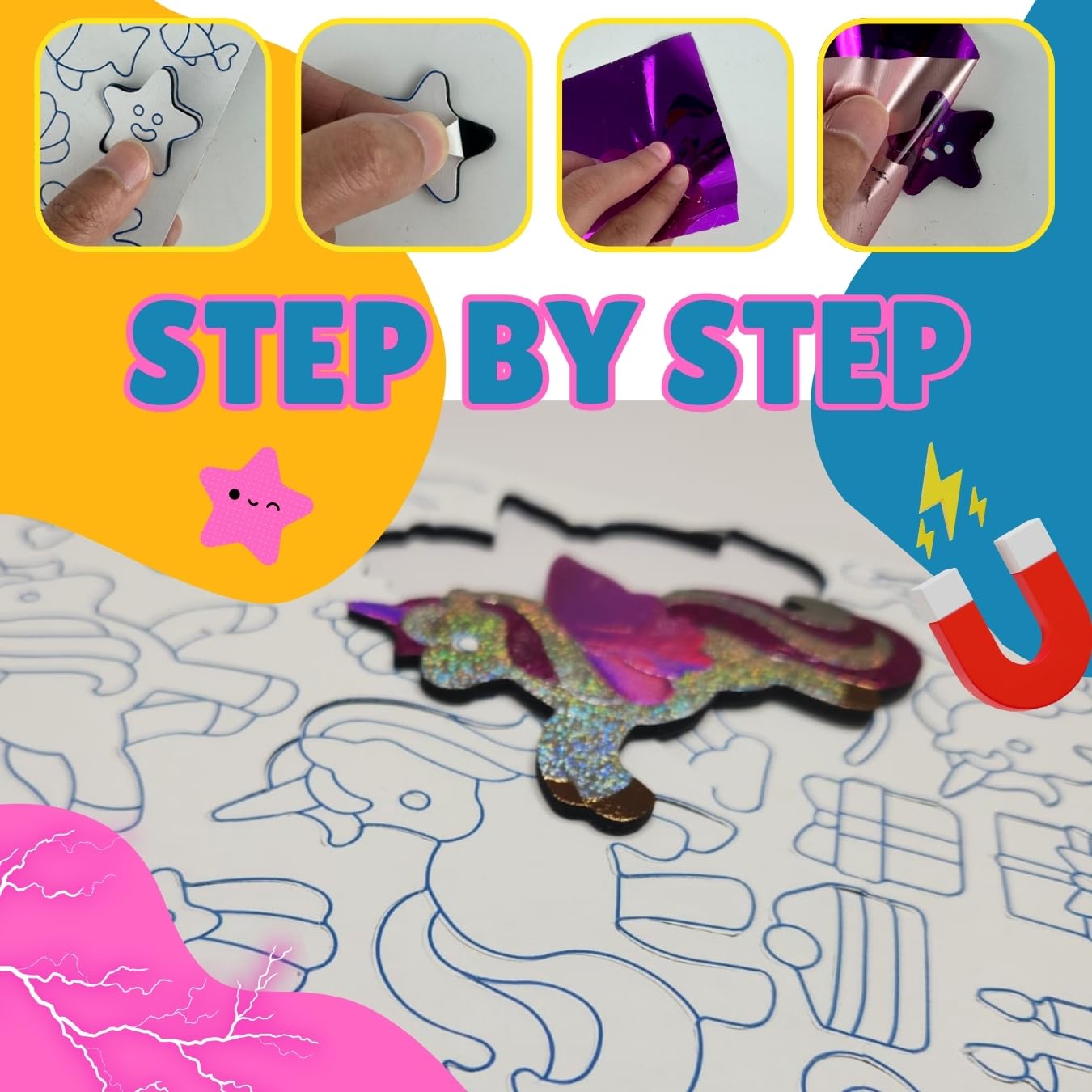 Magnetic Tin Box Foil Art Kit for Kids - Princess & Unicorn Foil Magnet Craft, Reusable Mess-Free Travel Toy, DIY Arts and Crafts for Girls & Boys Ages 4-8, 9-12